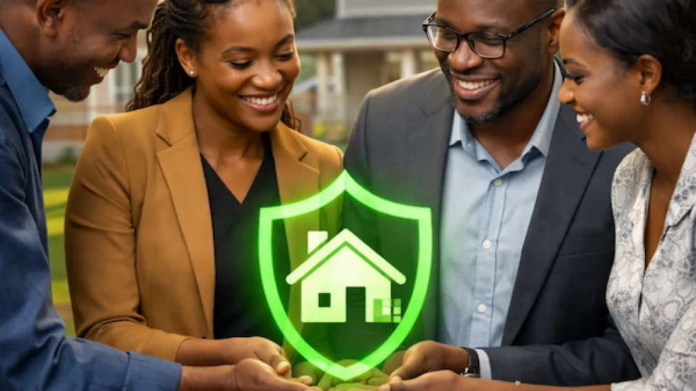 a group of professionals holding up their home